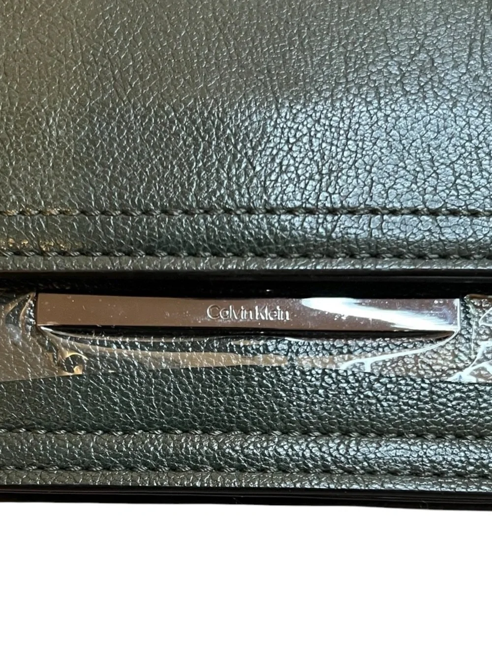 Calvin Klein Green Textured Leather Wallet on a String Crossbody Bag
